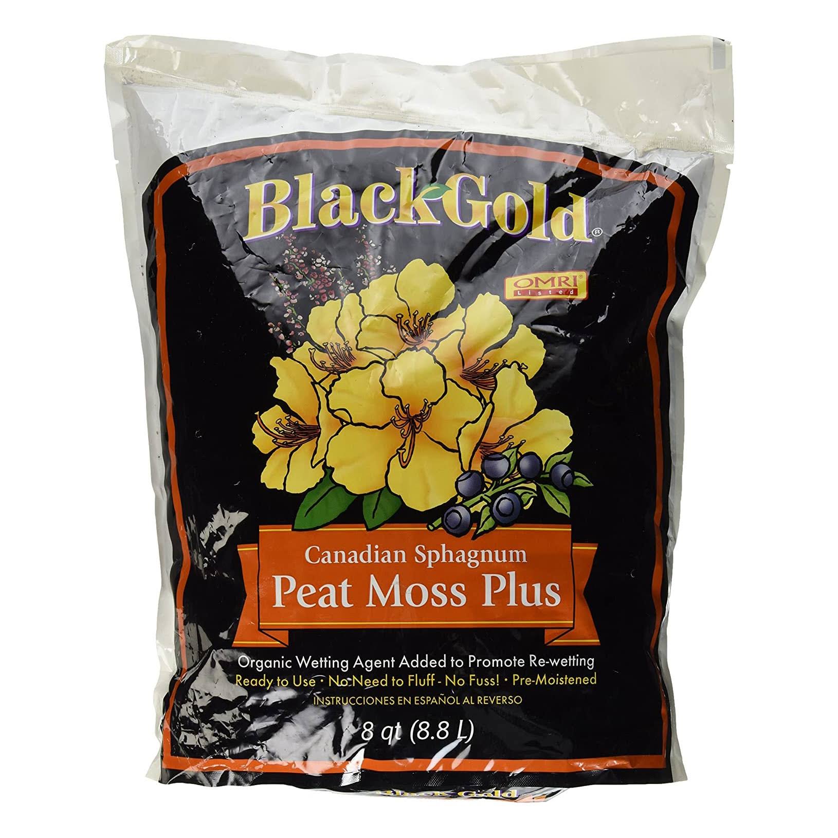 SunGro Black Gold Natural Canadian Sphagnum Peat Moss Plus, 8 qt Bag (10 Pack)