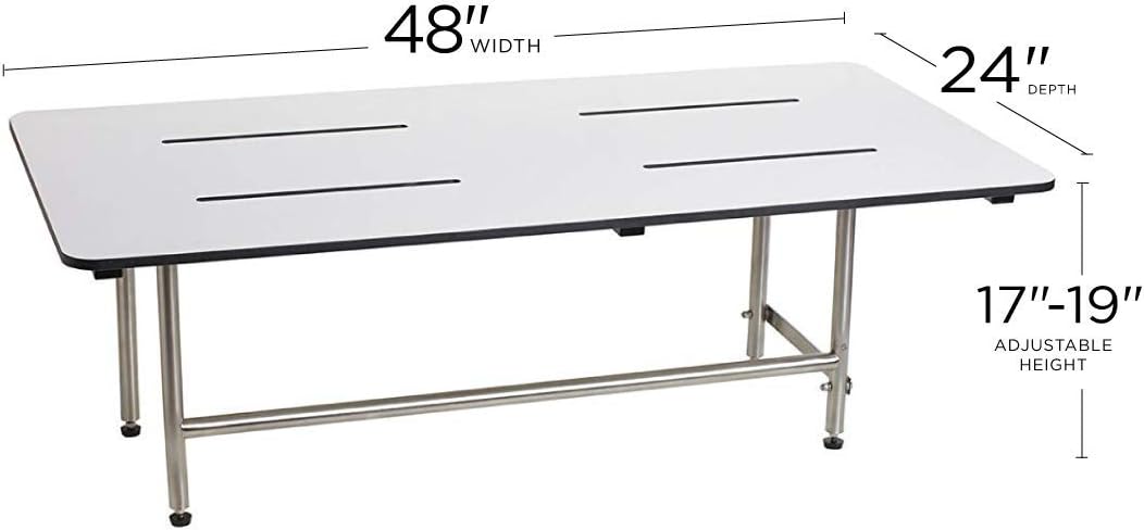 Seachrome Wall Mounted Bench Style Shower Seat, Swing Down Legs, 48-Inch x 24-Inch, Solid White Phenolic Top
