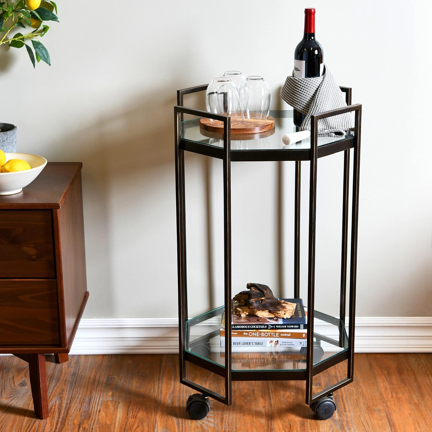 Creative Co-Op Octagon Black Metal Bar Cart