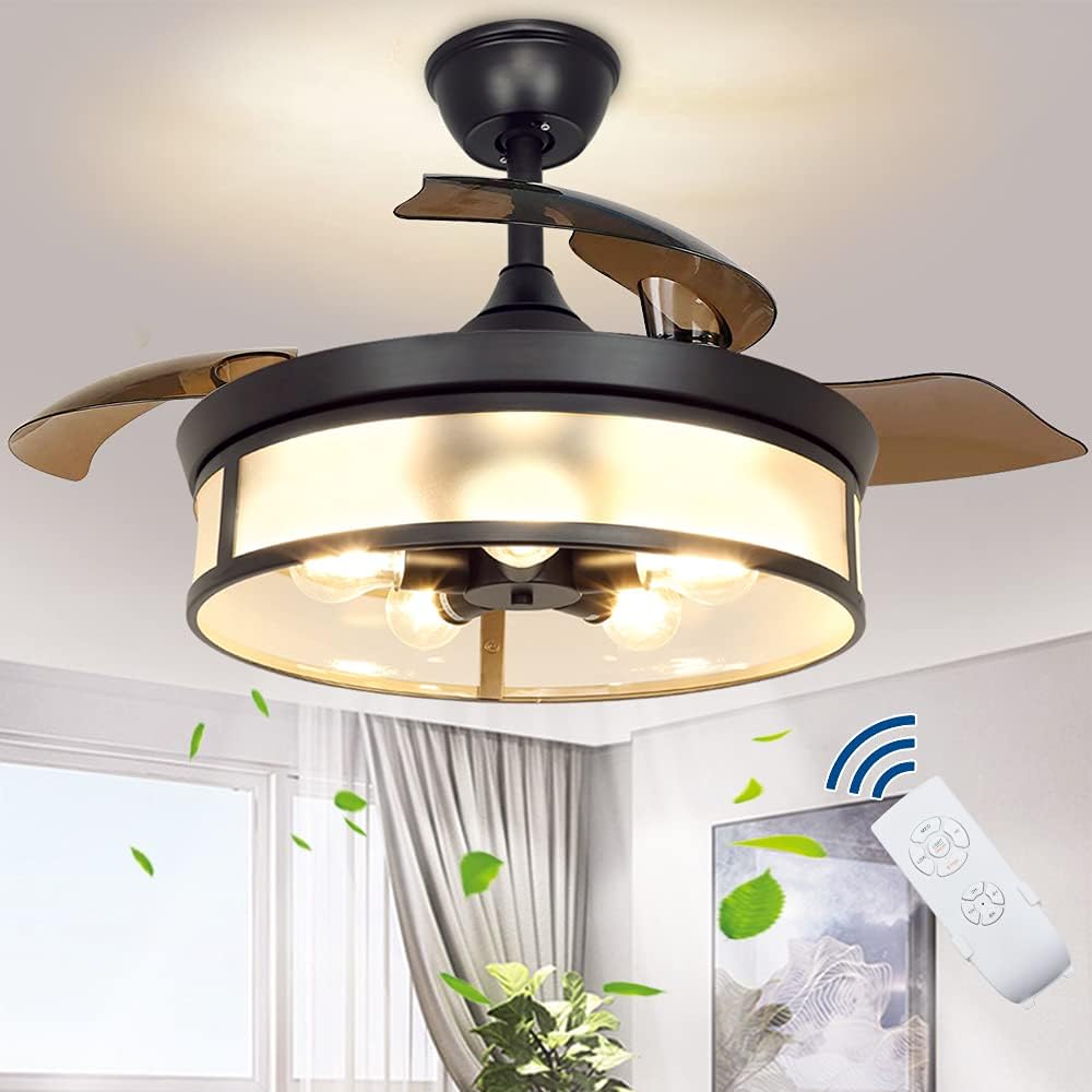 Depuley Industrial Ceiling Fan with Remote and Lights, 18