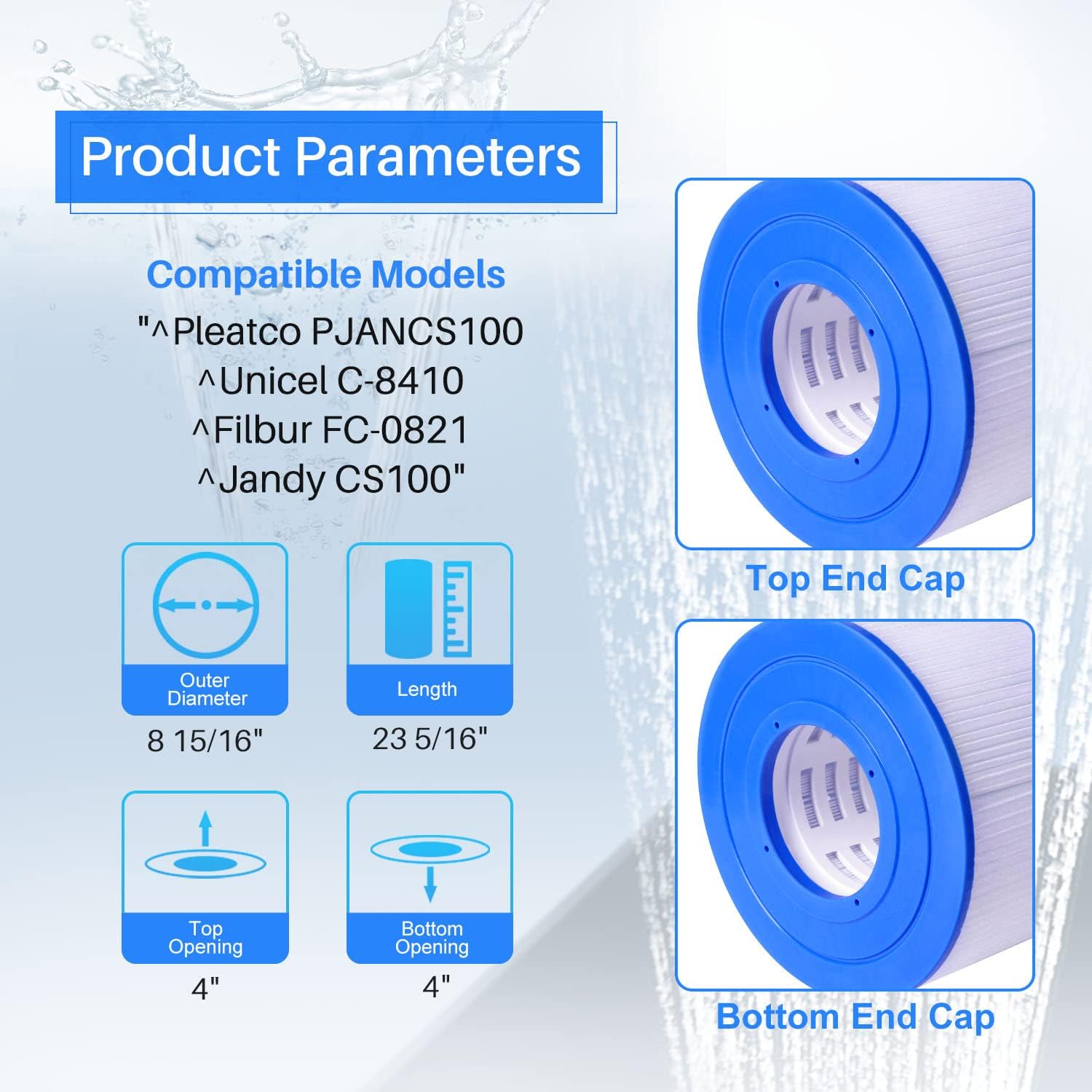 POOLPURE PLFPJANCS100 Pool Filter Replaces Jandy CS100, R0462200, PJANCS100, Unicel C-8410, Filbur FC-0821, 1 Pack