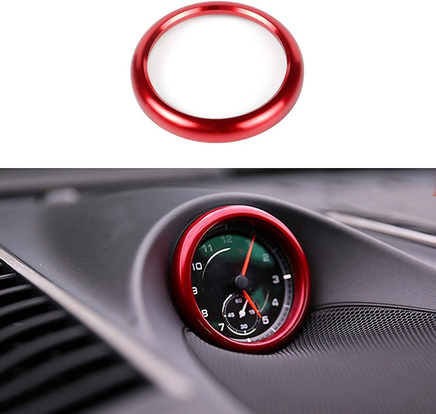 wnelseno Dashboard Center Clock Compass Cover Red Dashboard Aluminum Emblem Sticker Compatible with Porsche 911 Cayenee Boxster Macan Panamera