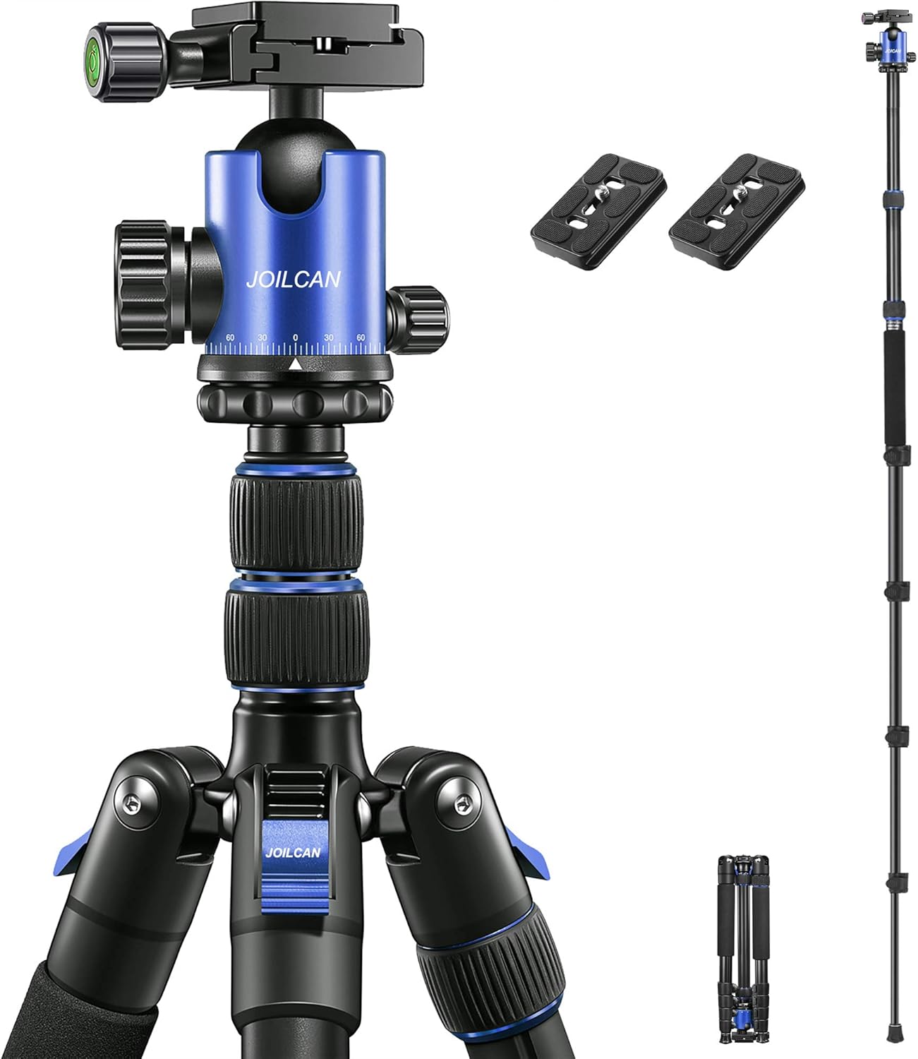 JOILCAN 81” Tripod, Aluminum Camera Tripod for DSLR, Compact Tripod Monopod 360° Panorama Ball Head with 2 Quick Release Plates, 16.5” When Folded, 25 lbs Loads -Orange Pack of 2