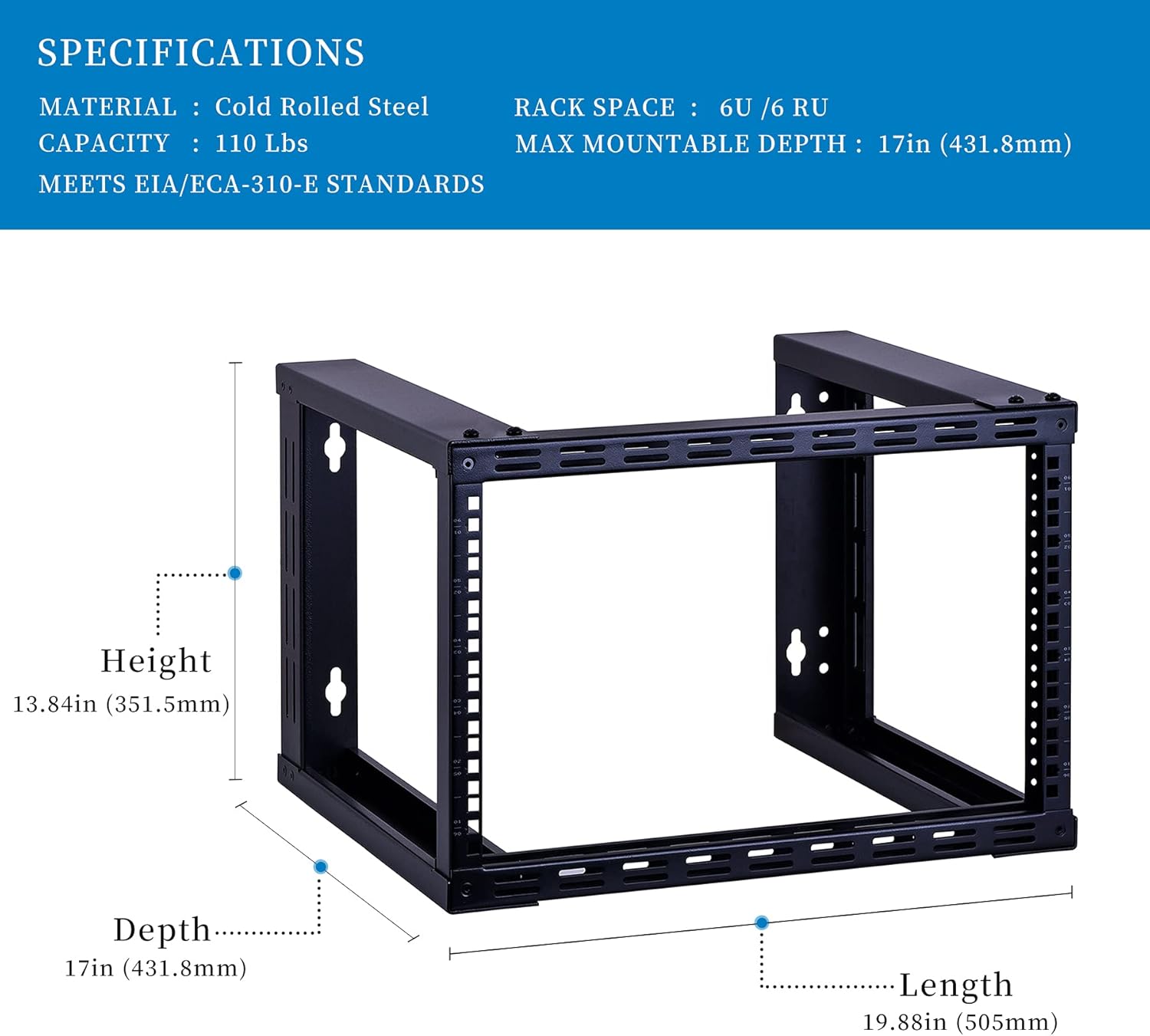 RackPath 6U Wall Mount Rack Open Frame 19in Server Equipment Rack Heavy Duty - 17in Depth