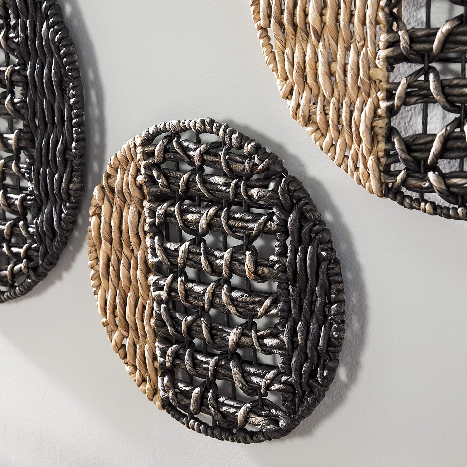 2-Tone Woven Water Wall Decor (Set of 3) Black Tan Bohemian Eclectic Iron Metal Pack of 2