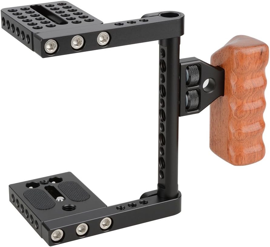 CAMVATE DSLR Video Camera Cage Stabilizer Rig with Wooden Handle Compatible for Camera Accessories