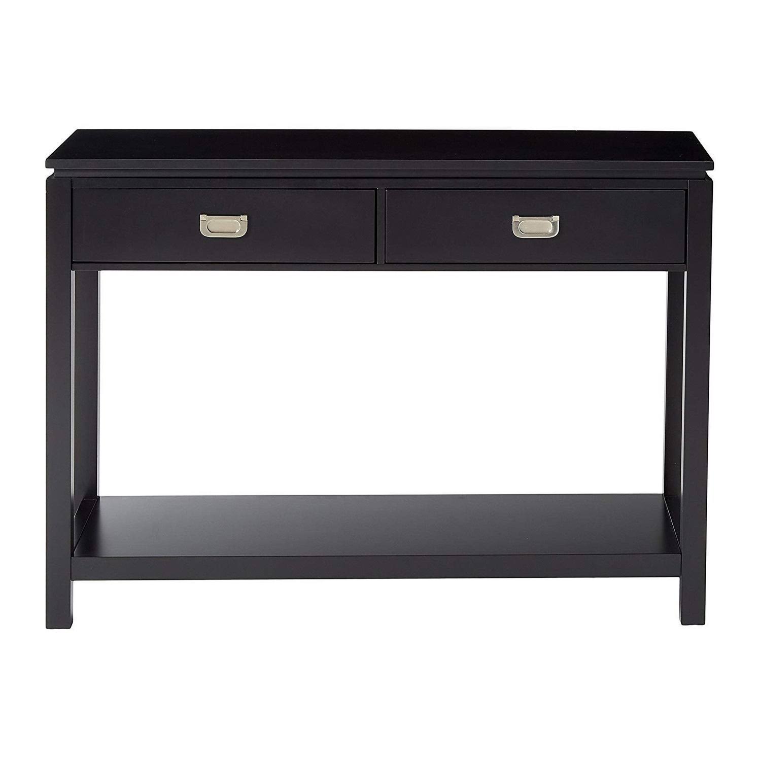 Pilaster Designs Adelaide Contemporary Storage Console Table, Black Wood (2 Drawers u0026 Open Shelf)