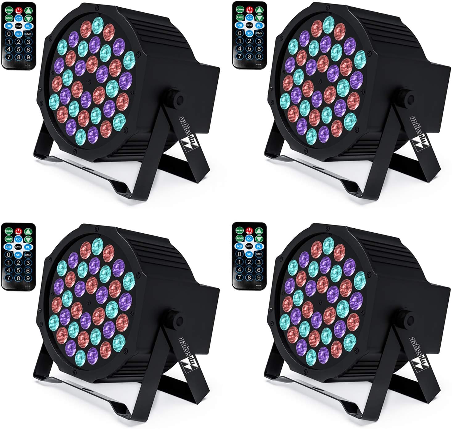 UP Lights, Missyee 36 X 1W RGB LED DJ Lights Sound Activated Stage Lights Package with Remote Compatible with DMX-512 Controller, 9 Modes LED DJ Lights for Wedding Birthday Party Club (4 Pack)