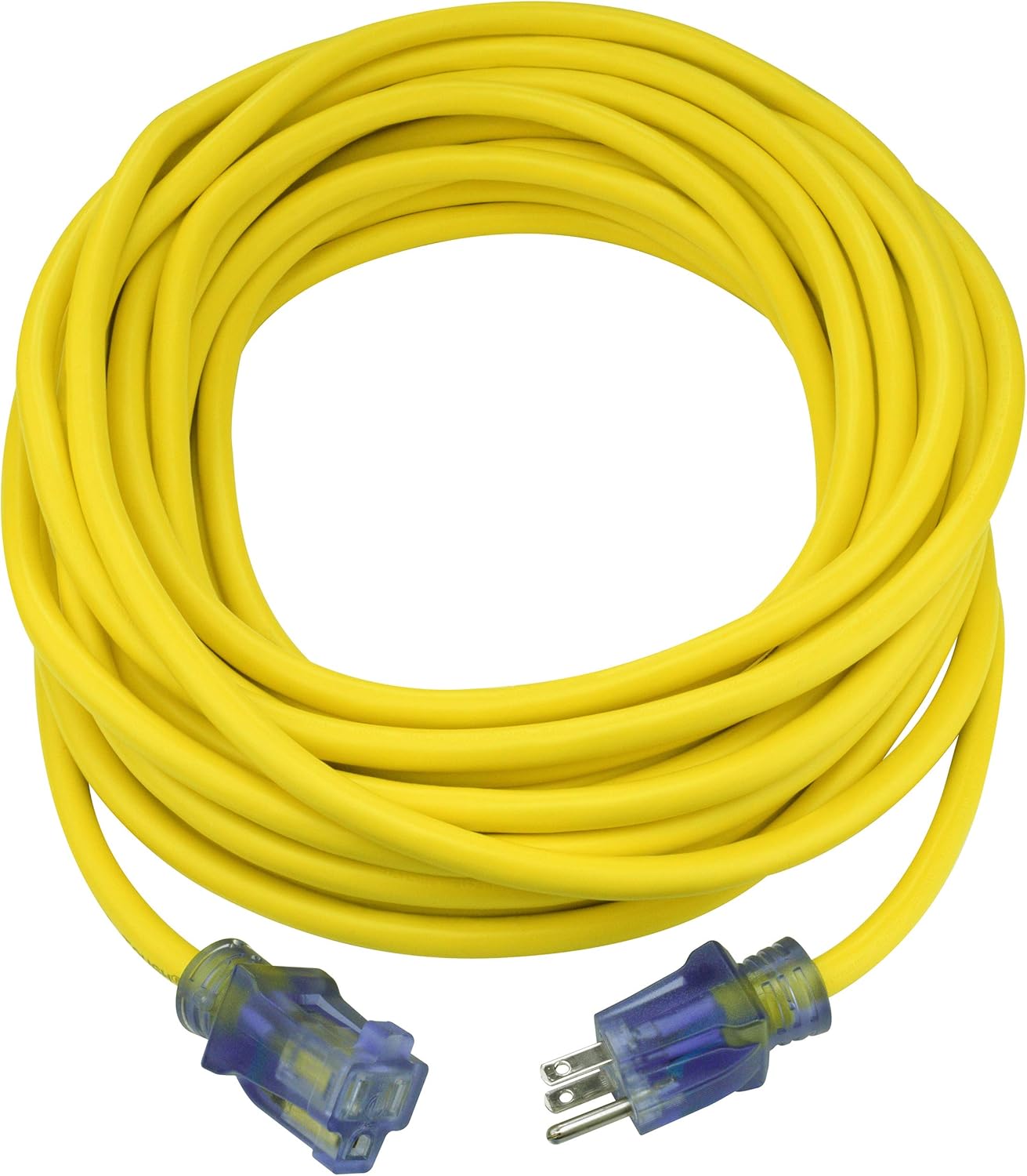 Clear Power 50 ft 10/3 SJTOW Extra Heavy Duty Contractor Grade Extension Cord, Power Indicator Light, Oil, Water, Weather & Kink Resistant, Flame Retardant, Yellow, 3 Prong Grounded Plug, CP10175