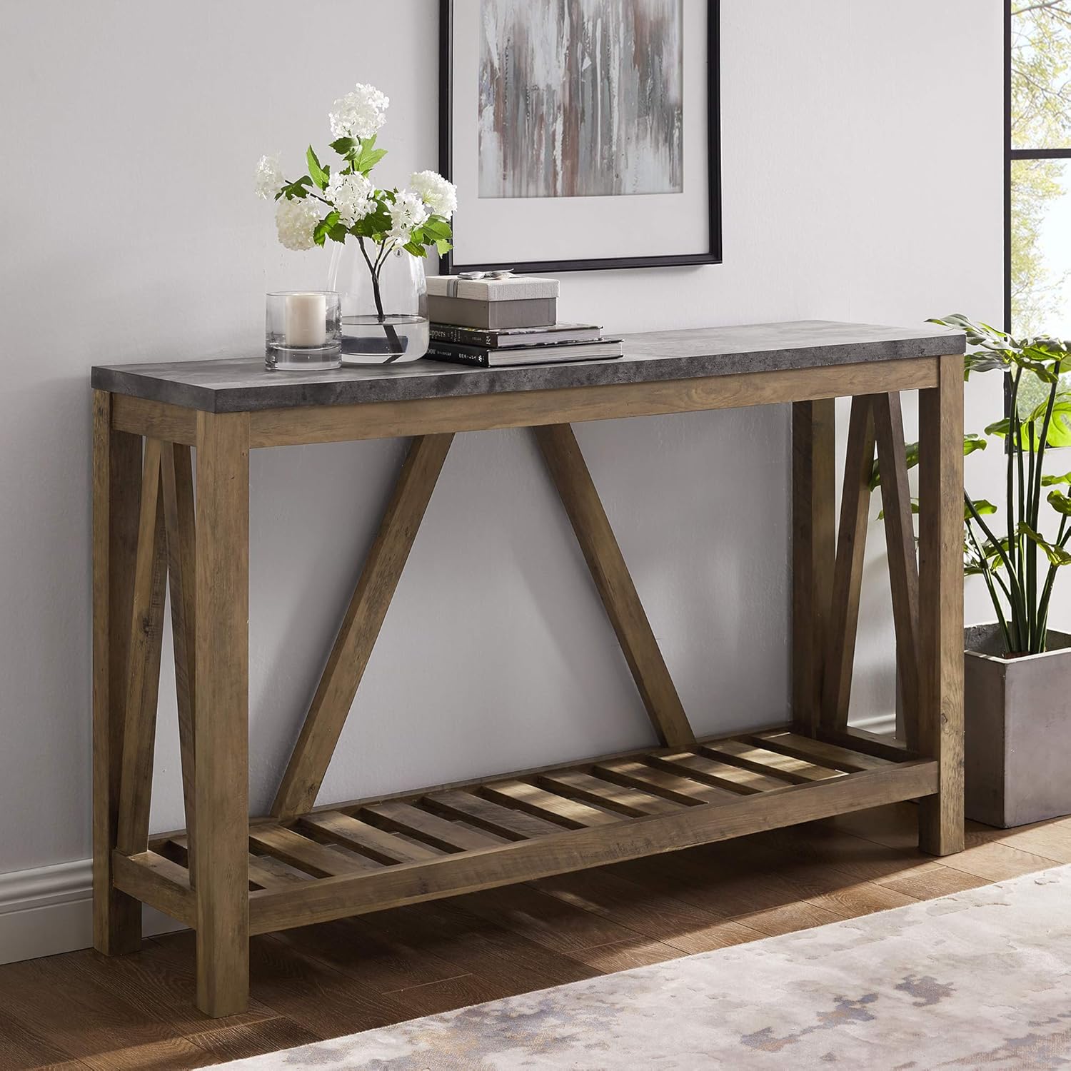 Walker Edison Modern Farmhouse Accent Entryway Table Entry Table Living Room End Table, 52 Inch, Grey Wash