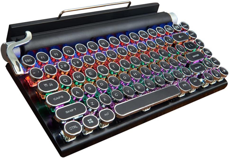 Typewriter-Style Retro Mechanical Keyboard LED Backlight 83 Keys Bluetooth 5.0 Blue Axis Wood Color Panel Compatible with iOS/Android/Windows/Vista/Linux/Mac Office/Gaming