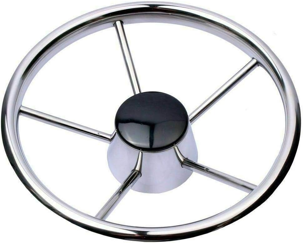 ISURE MARINE 13-1/2 Inch 5-Spoke Destroyer Style Stainless Boat Steering Wheel for Boat, Yacht
