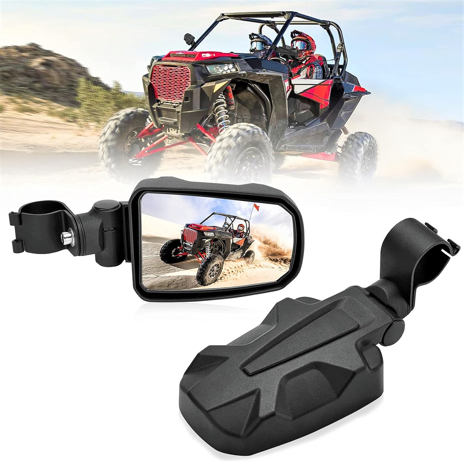 UTV RZR Side View Mirror, kemimoto Folding Adjustable Surface Side View Mirror Fit with Windshield for 1.75