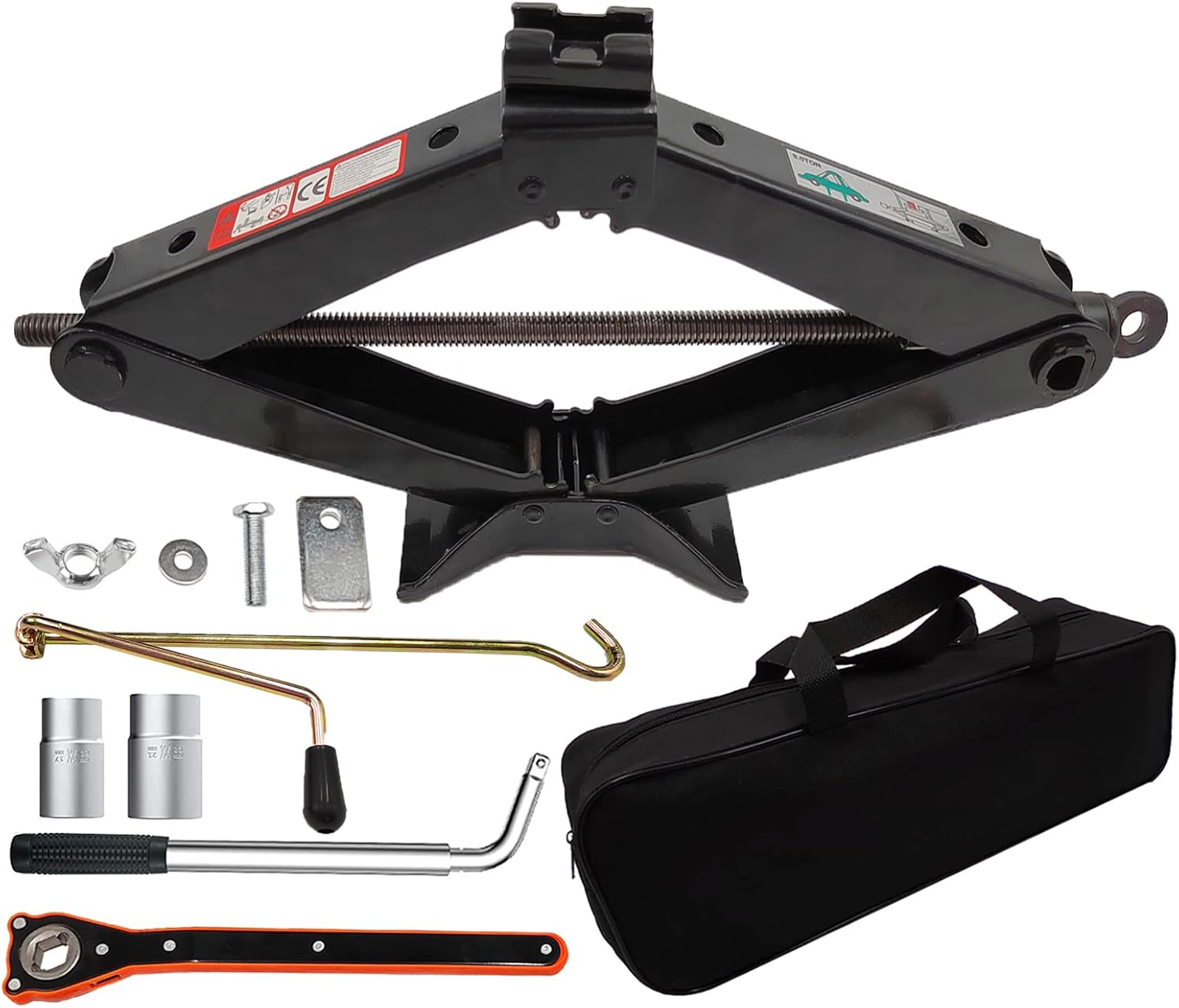 MLLIQUEA Scissor Lift Jack for Car with Hand Crank/Wrench/Lug Wrench, Lifting Jack Kit Max 3 Ton Capacity, Ratchet Handle Tool Saving Strength Design, Oversized Bas(qianjinding-11-3) Pack of 2