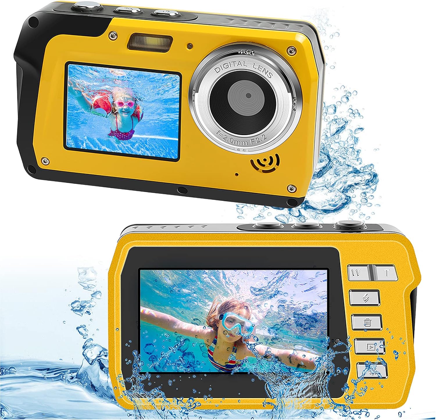 Underwater Camera Waterproof Digital Camera 48MP 2.7K Waterproof Camera Selfie Dual Screen Video Camera Point Shoot Digital Camera for Snorkeling Pack of 2