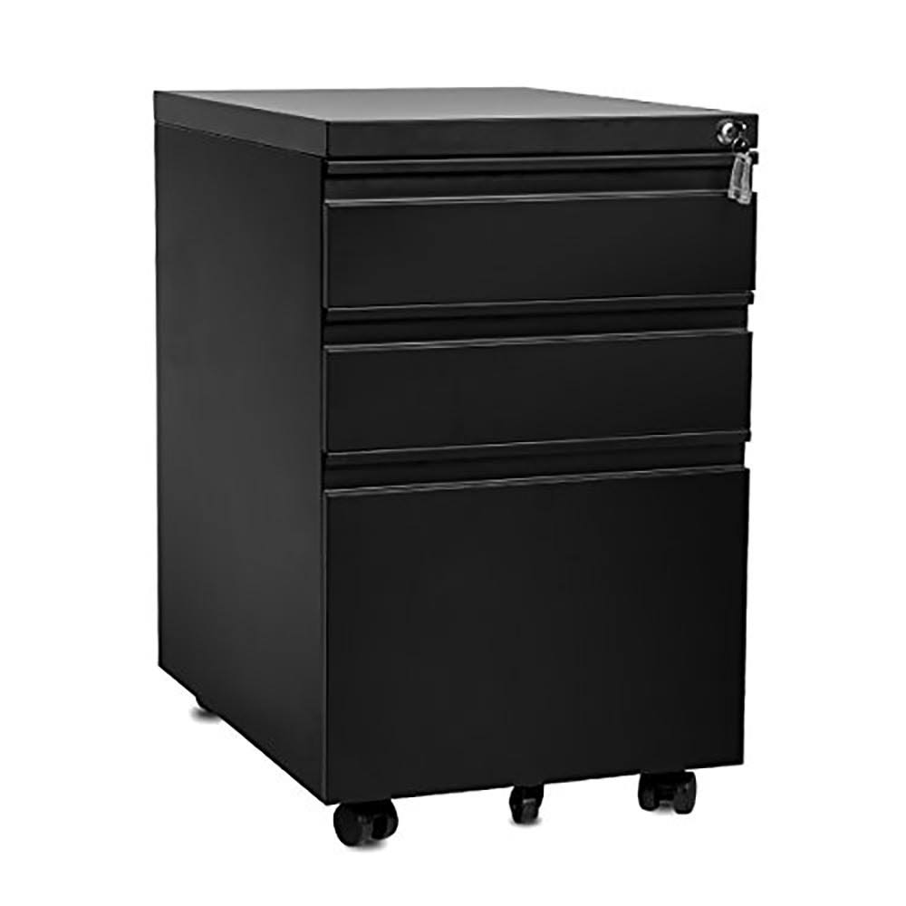 Black 3-Drawer Decorative Lateral File Cabinet Mobile Metal File Cabinet with Keys