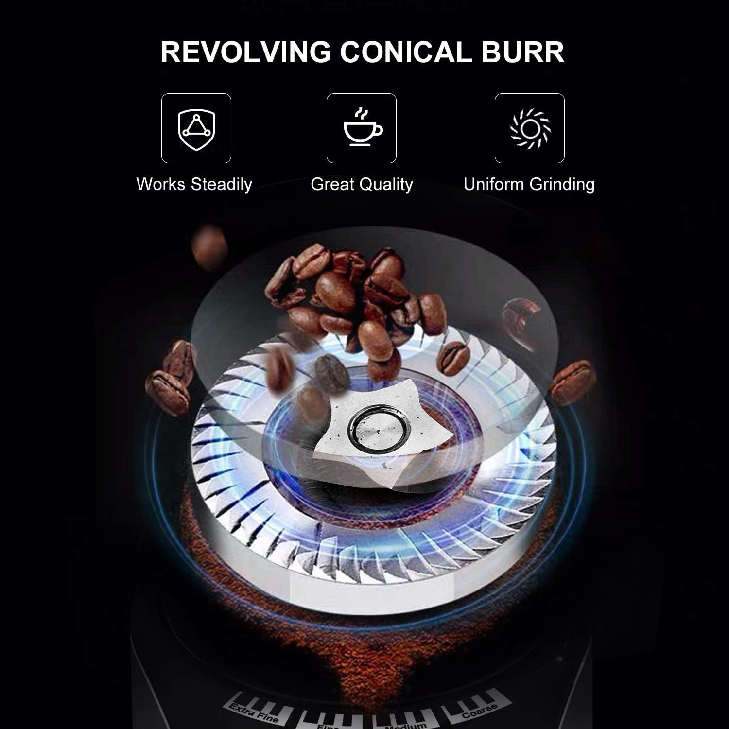 Conical Burr Coffee Grinder, Adjustable Burr Mill Electric Coffee Bean Grinder with 12 Precise Grind Settings for Espresso, Drip Coffee, Pour Over & French Press Coffee, 230g Large Capacity Pack of 2