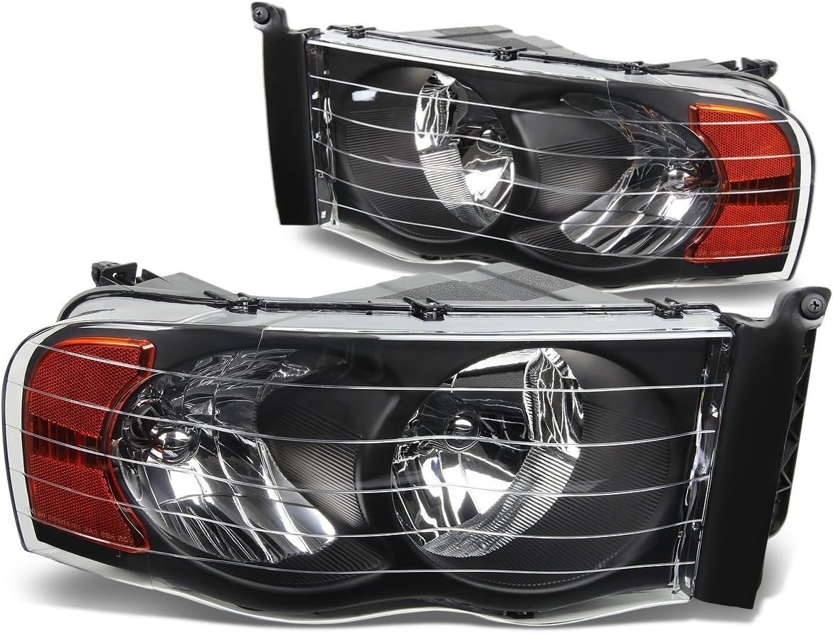 DNA Motoring HL-OH-DR02-BK-CL1 Black Housing Clear Corner Headlights Compatible with 02-05 Ram 1500/03-05 Ram 2500 3500, Left & Right