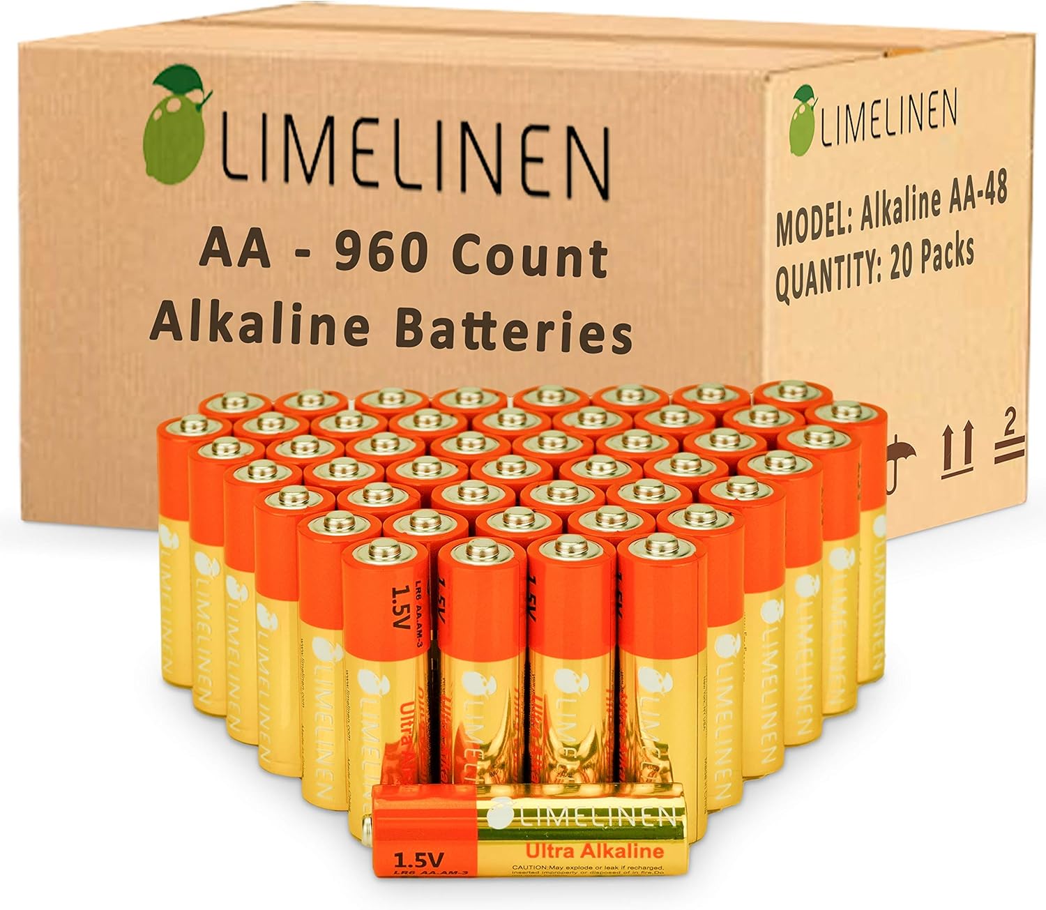 LIMELINEN AA Batteries - Alkaline High Performance, Shelf Life 10 yrs Each Double a Batteries (960 Count)