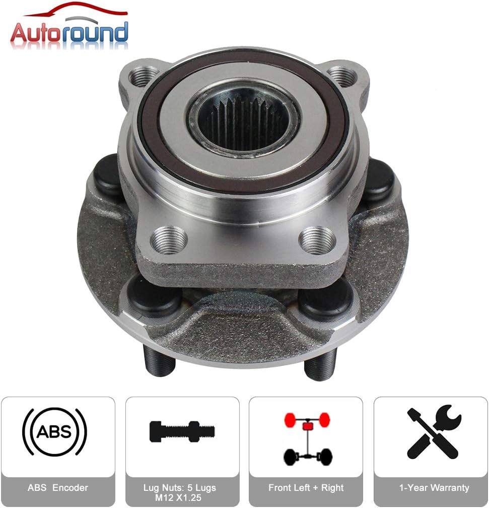 Autoround 513220 Both Front Driver Passenger Side Wheel Hub and Bearing Assembly 5-Lug w/ABS, 2-Pack