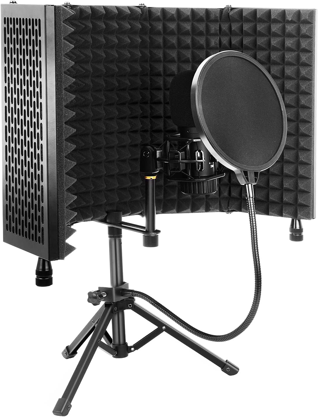 Iouyk Microphone Isolation Shield, Shield with Pop Filter and Tripod, High Density Absorbent Foam to Filter Vocal. Mic Shield for Blue Yeti and Any Condenser Microphone Recording Equipment Studio Pack of 2