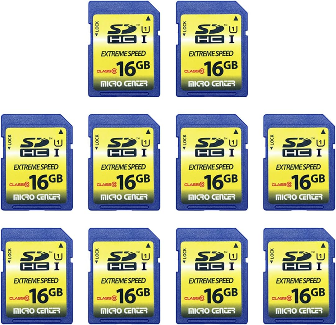 16GB Class 10 SDHC Flash Memory Card 10 Pack Standard Full Size SD Card USH-I U1 Trail Camera Memory Card by Micro Center (10 Pack) Pack of 2