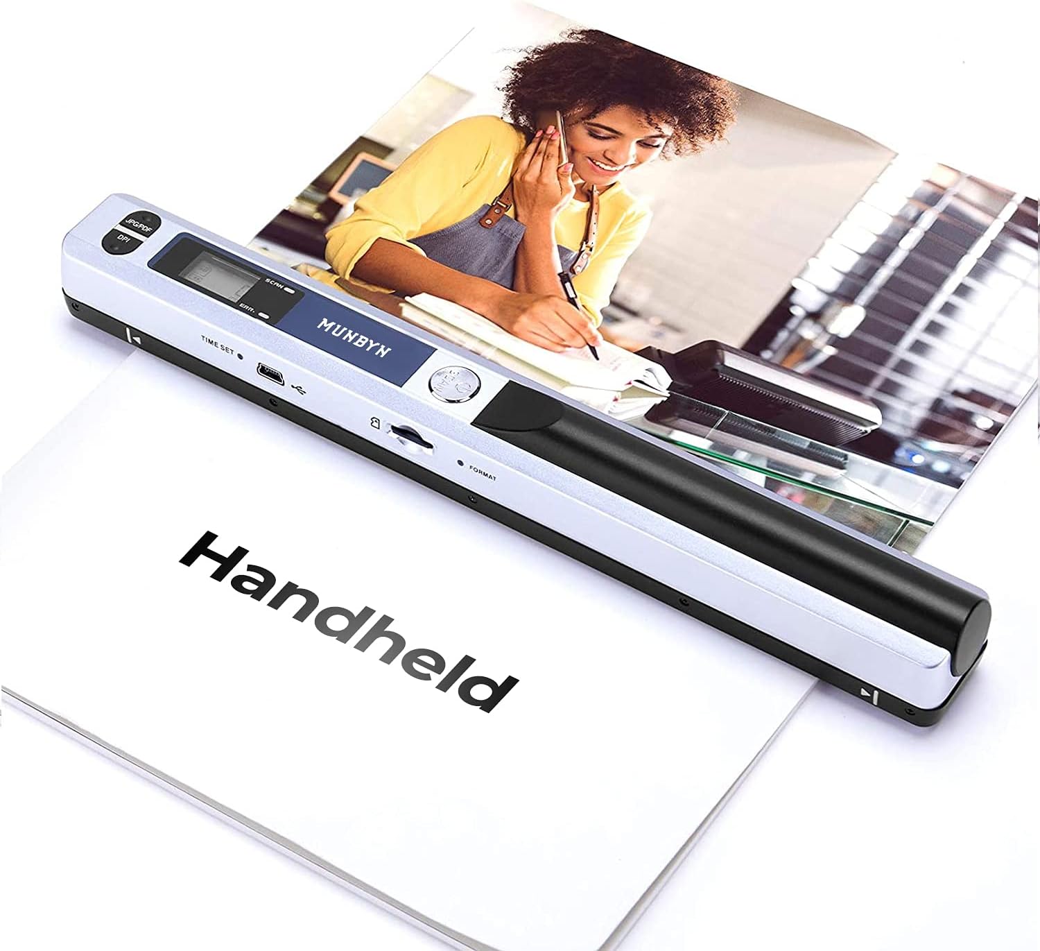 MUNBYN Portable Scanner, Photo Scanner for Documents Pictures Pages Texts in 900 Dpi, Flat Scanning, Include 16G SD Card, Photo Scanner Uploads Images to Computer Via USB Cable, No Driver Pack of 2