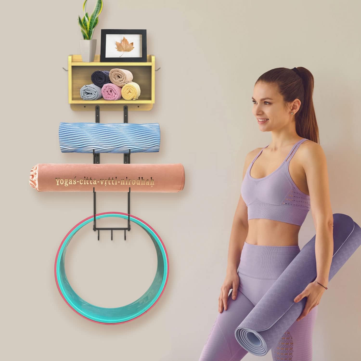 Naisi_US Multi-Functional Home Gym Yoga Mat Wall Mount Rack Shelf Organizer - Ideal Accessories for Peloton, NordicTrack, and Echelon