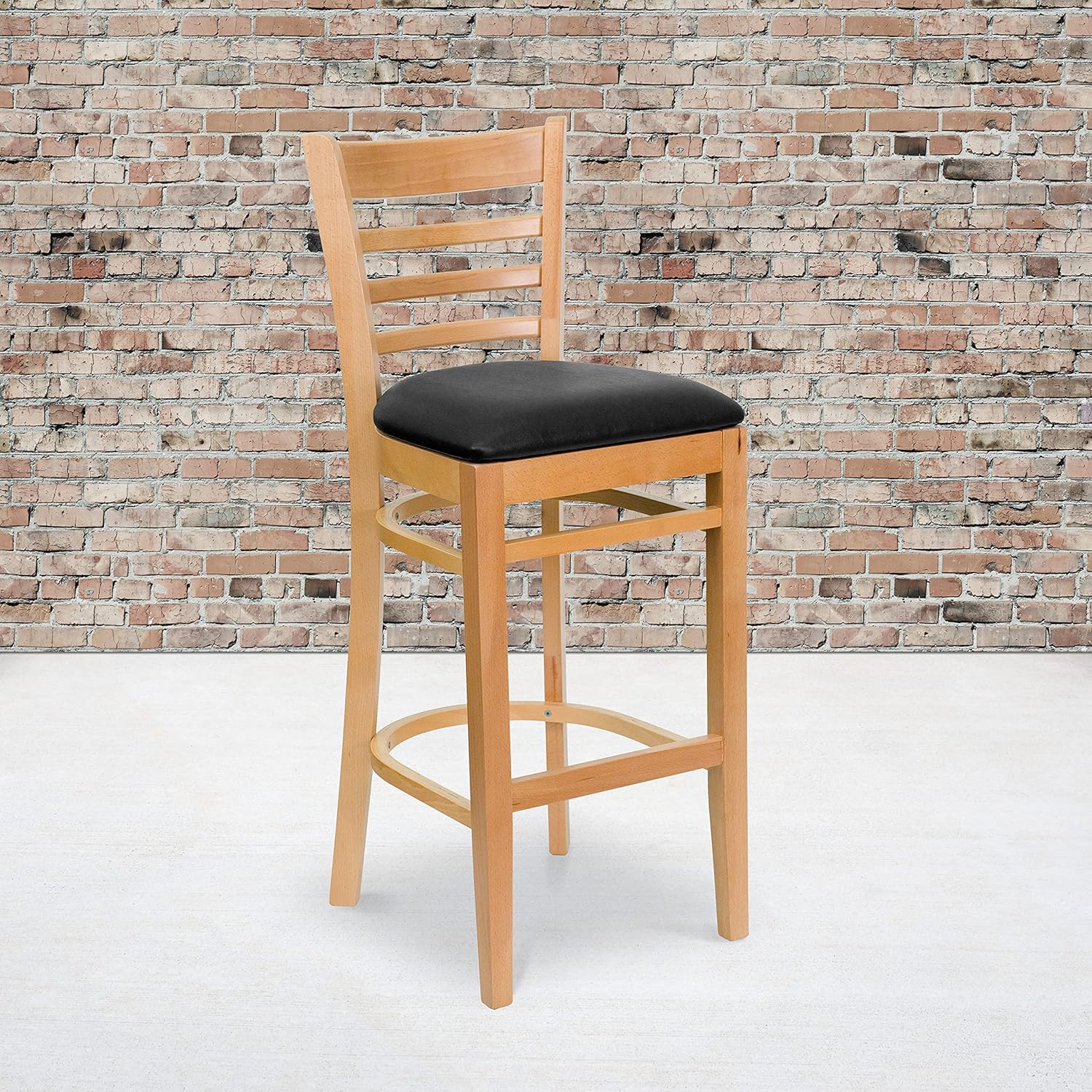 Flash Furniture HERCULES Series Ladder Back Mahogany Wood Restaurant Barstool - Black Vinyl Seat