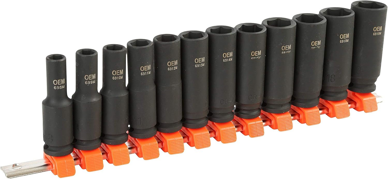 OEMTOOLS 25588 12 Piece 3/8 Inch Deep Impact Socket Set (Metric), Socket Sets, 3/8 Socket Set, 3/8 Impact Socket Set, Metric Socket Set, Socket Metric