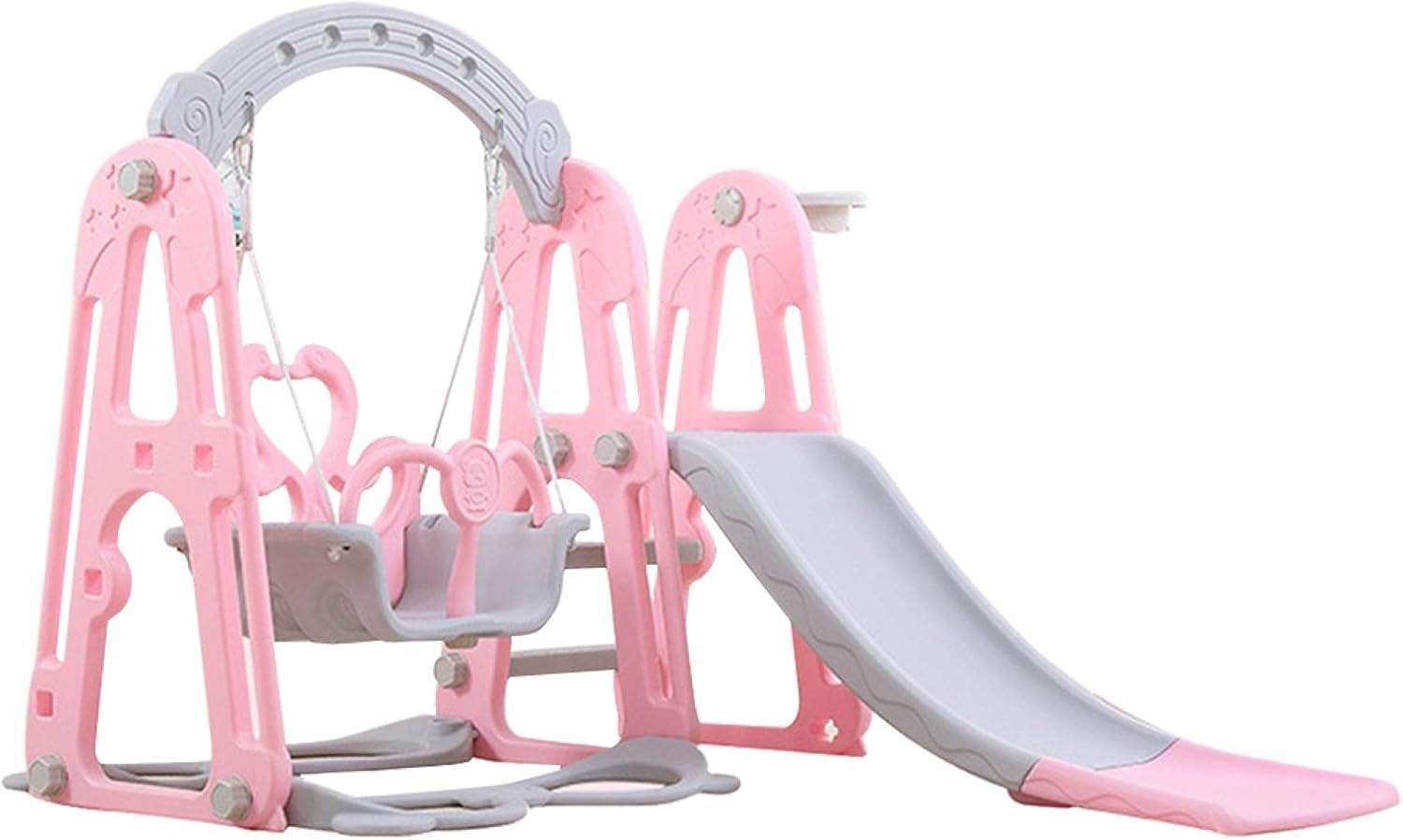 Toddler Climber and Swing Set, 4 in 1 Kids Play Climber Slide Playset with Basketball Hoop Perfect for Age 1-3, Activity Play Center Baby Playset for Indoor Outdoor Backyard, Safety Belt-Pink
