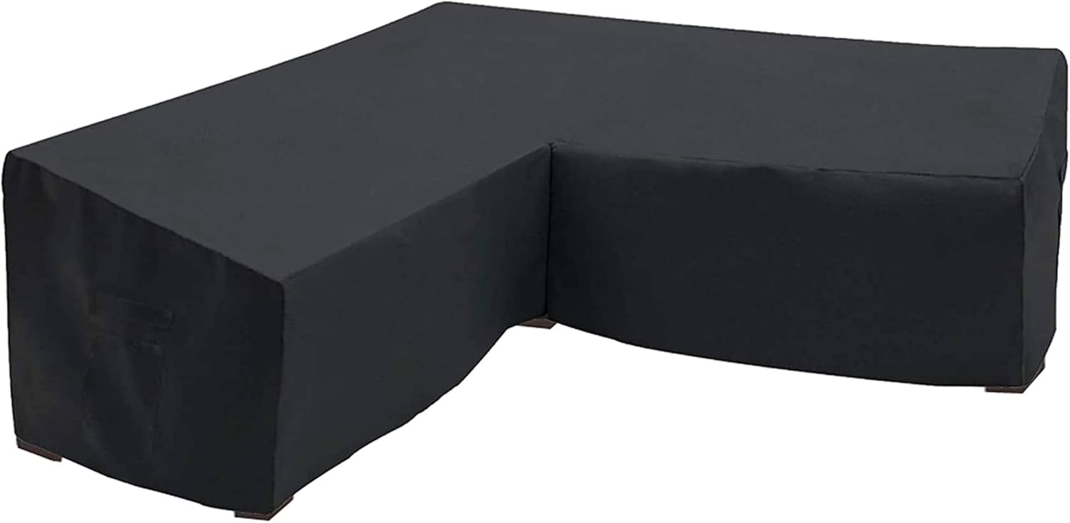 Orqihod Outdoor Sectional Sofa Cover Waterproof, V Shaped 100 Inch Heavy Duty Patio Furniture Sofa Protector with Storage Bag, Black, 600D