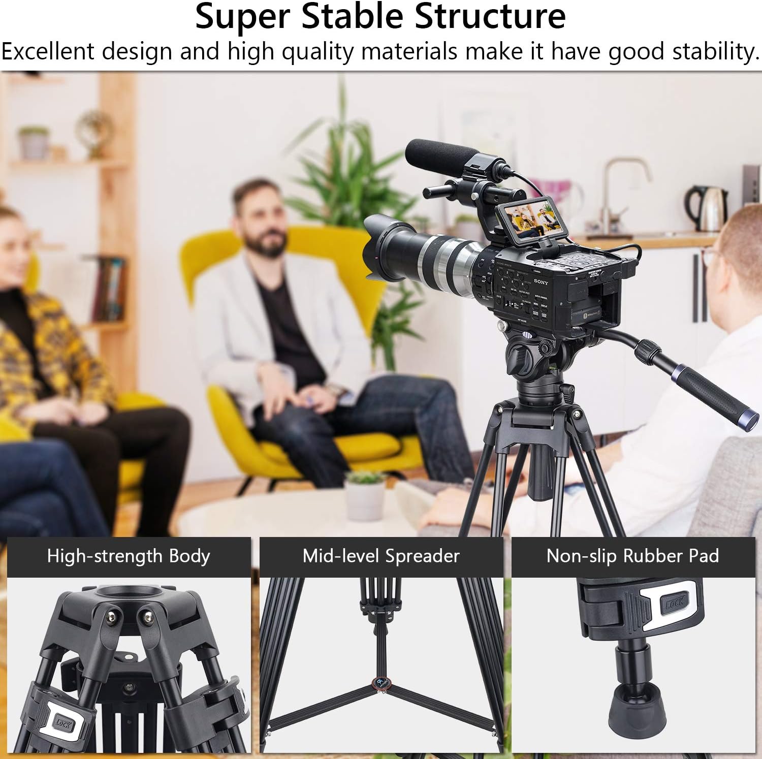 72.8 inch Video Tripod Fluid Head Tripod Heavy Duty Tripod ARTCISE Professional Aluminium Tripod with 1/4