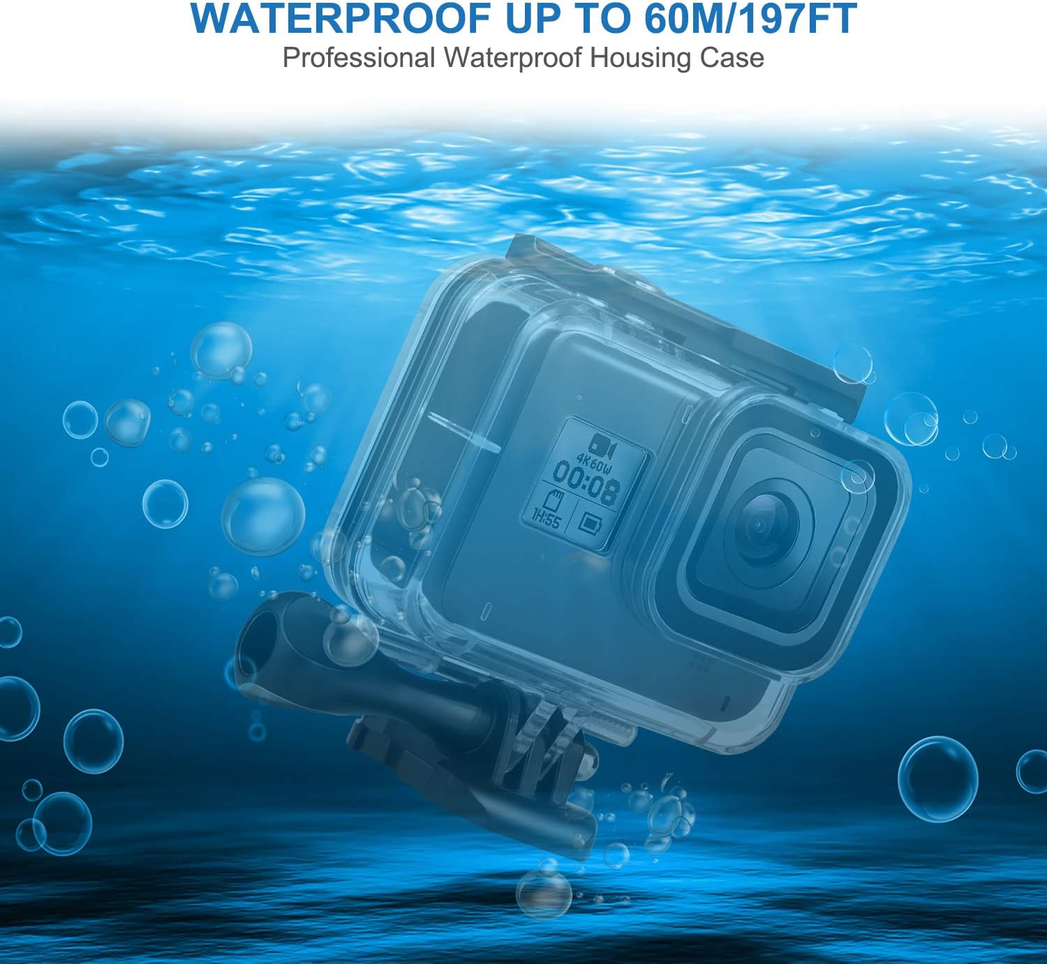 Waterproof Housing Case Accessories Kit Compatible with GoPro Hero 8 Bundle Include Waterproof Housing Case + Tempered Glass Screen Protector + Carrying Case + Snorkel Filter + Anti-Fog Inserts