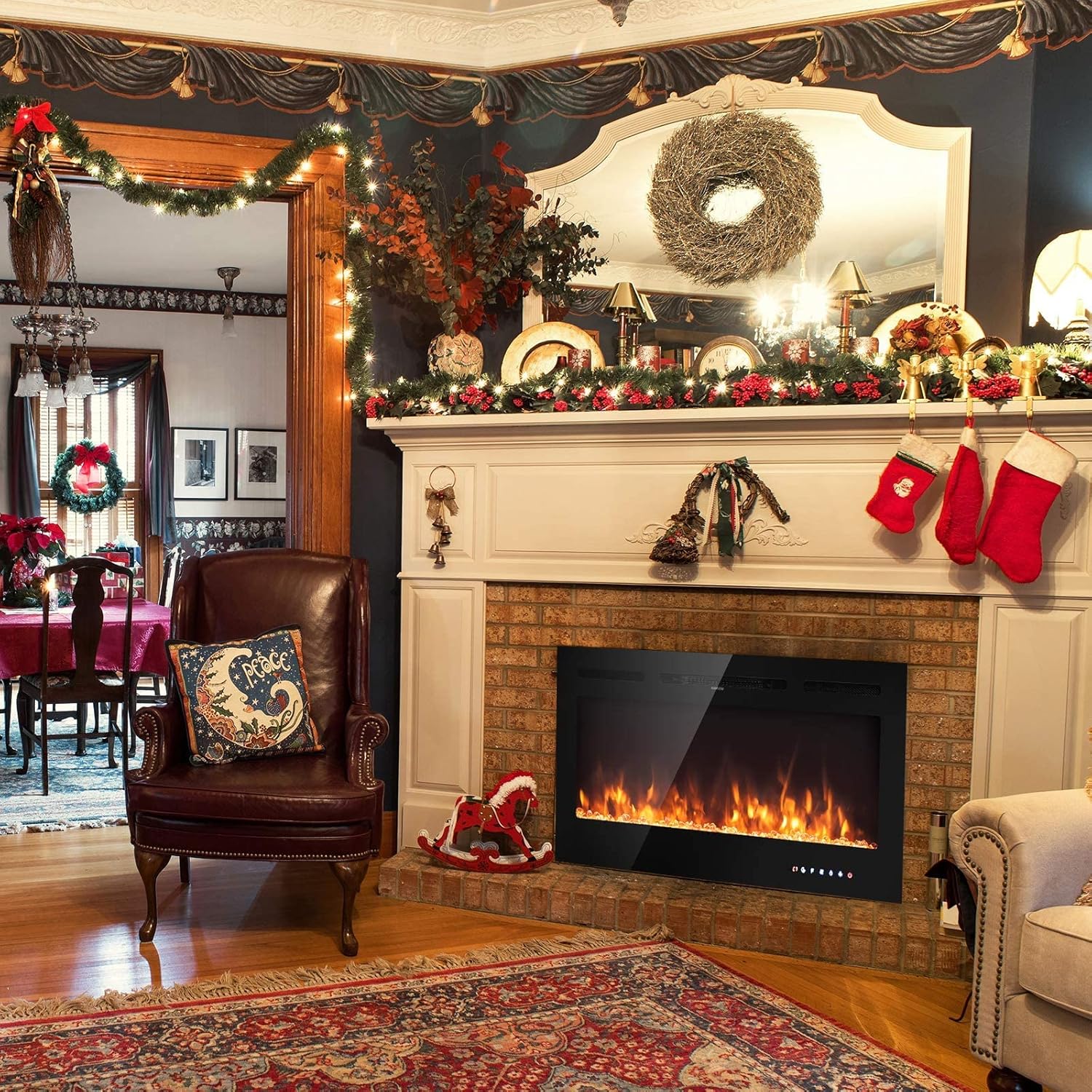 ARLIME 36” Recessed Electric Fireplace 750W/1500W Wall Mounted & in Wall, Smokeless Electric Stove Heater with Remote Control Touch Screen, 9 Flame Color, Temperature Control & Timer Linear Fireplace