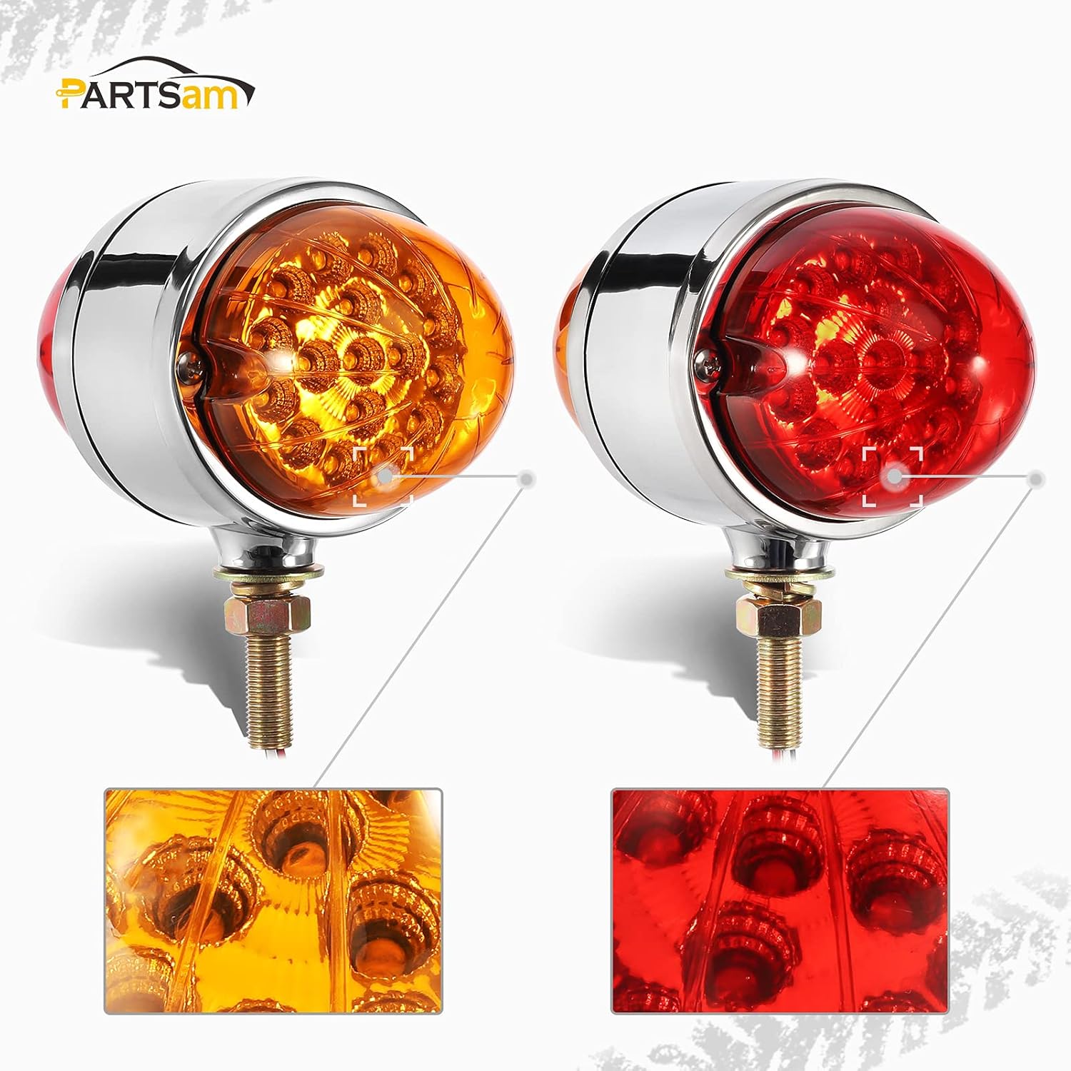 Partsam 2Pcs 17 LED Reflector Double Face Led Watermelon Lights, Amber/Red 3.5