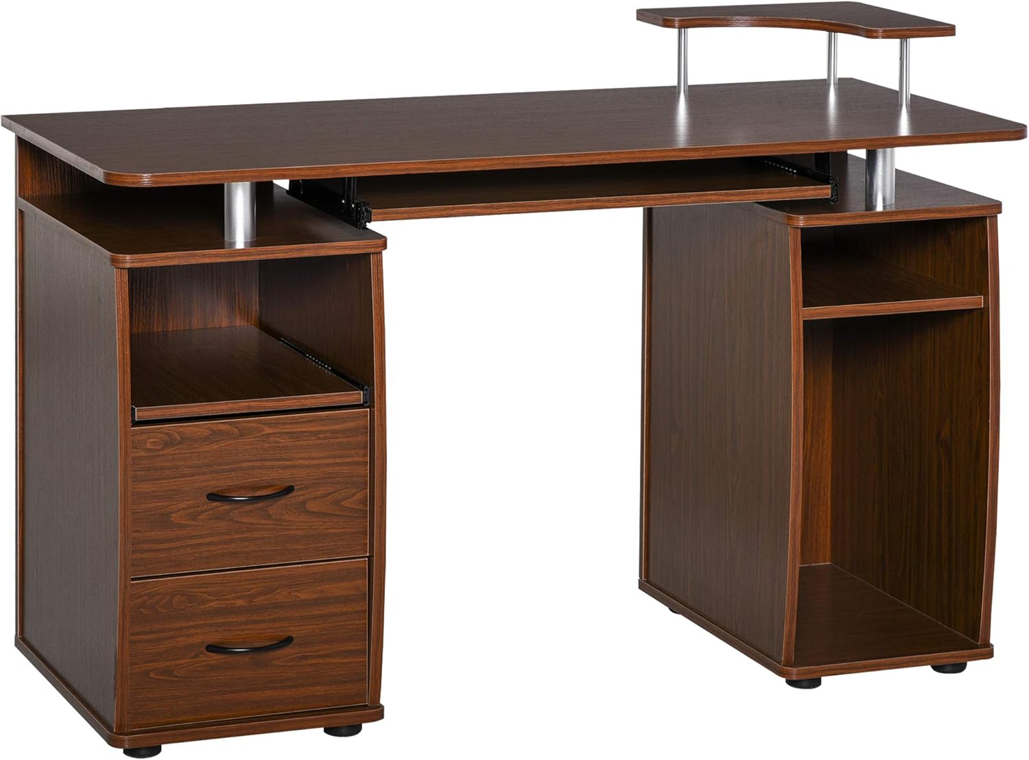 HOMCOM Multi-Function Computer Desk Home Office Workstation with Sliding Keyboard Tray, Elevated Shelf, Drawers and CPU Stand, Black