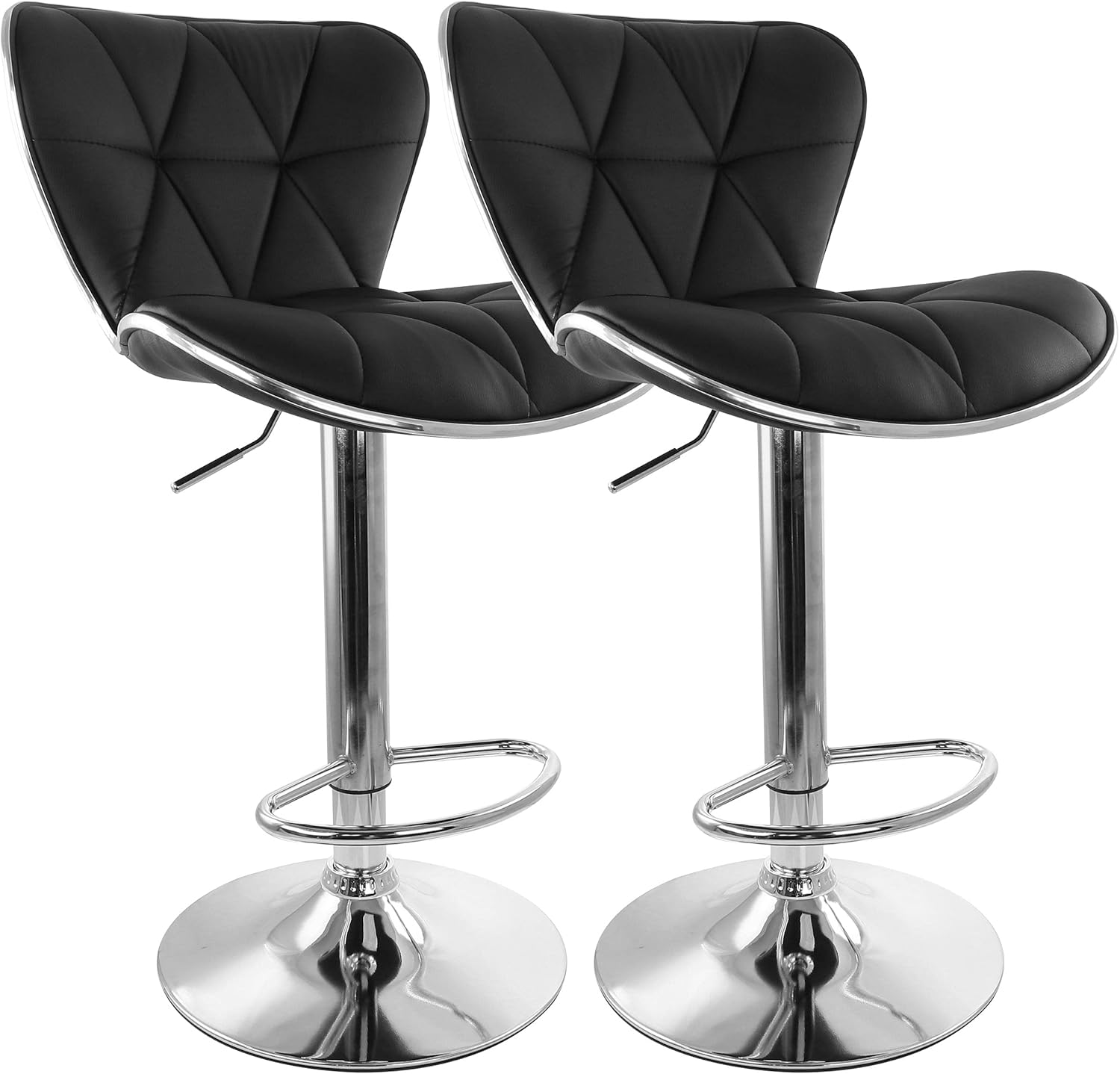Elama Modern 2 Piece Tufted Faux Leather Adjustable Bar Stool in Black with Chrome Trim and Base