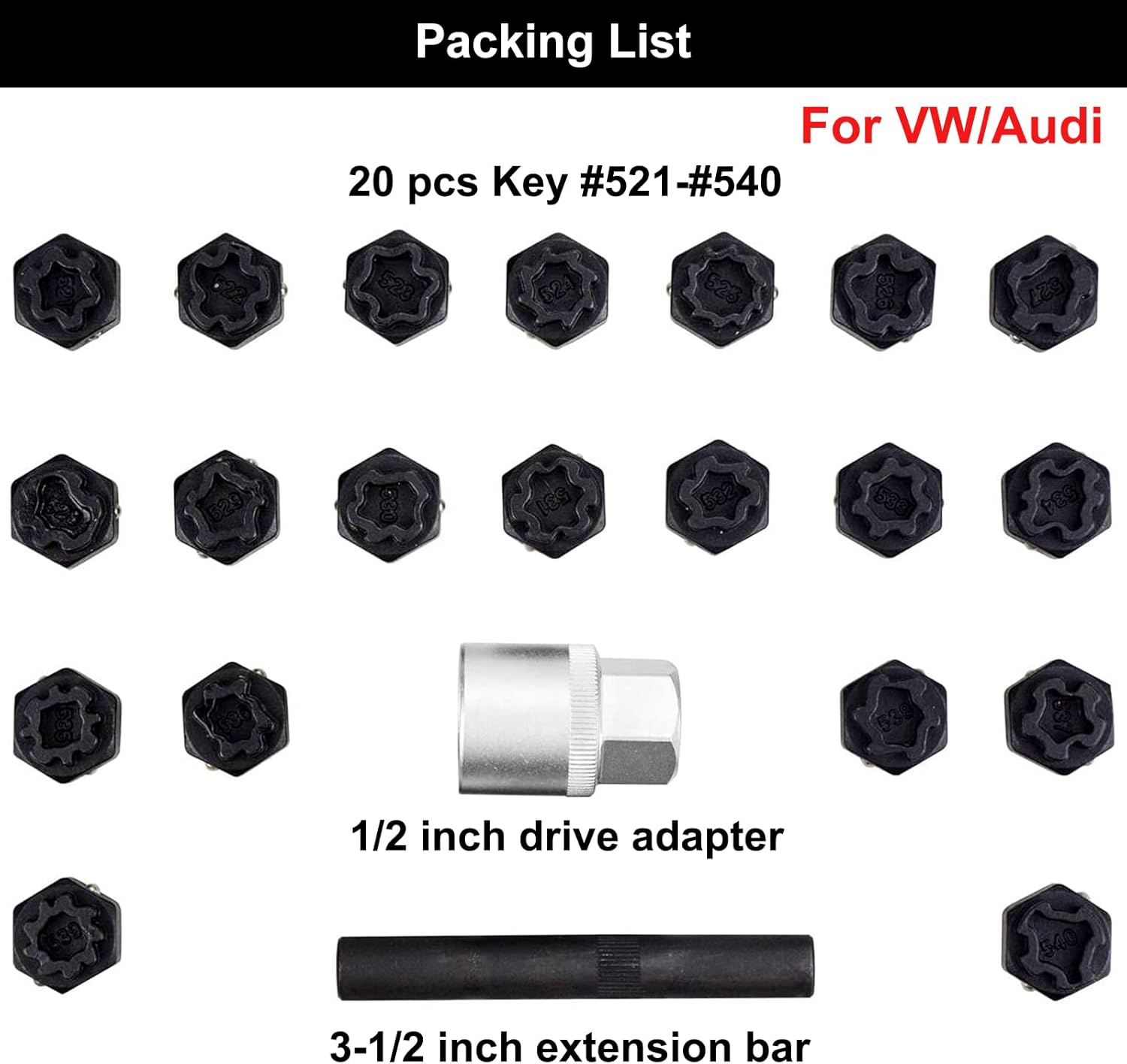 CATUDIY 22pcs Screws Removal and Install Socket Sleeve Set, Anti-Theft Wheel Lock Lug Nuts Remover Kit, Screw Bolt Extractor Tire Locks Screws Remover Compatible for VW, Audi