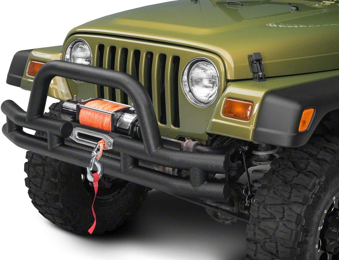 Barricade Tubular Front Bumper with Winch Cutout; Textured Black Compatible with 87-06 Jeep Wrangler YJ & TJ