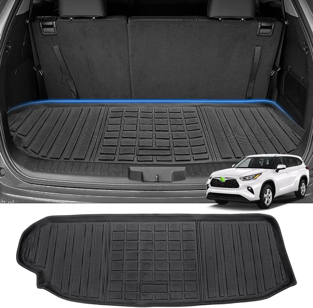 T TGBROS Custom Fit Cargo Mat for 2020-2023 Toyota Highlander Behind 3rd Row(Only Fits NO Subwoofer in Cargo Area) All Weather Cargo Liner Trunk Floor Mat Black