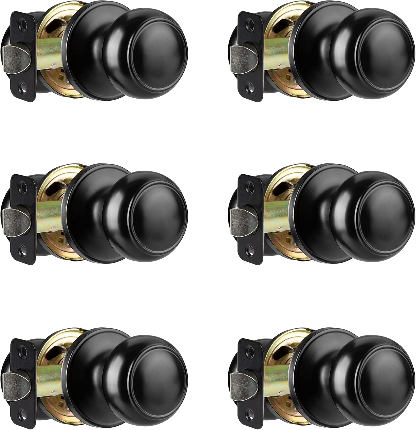 Crutello Privacy Door Knobs for Bed and Bath - Ball Style, Matte Black Interior Keyless Turn Thumb Locking Round Door Handle, Matte Black, 10 Pack