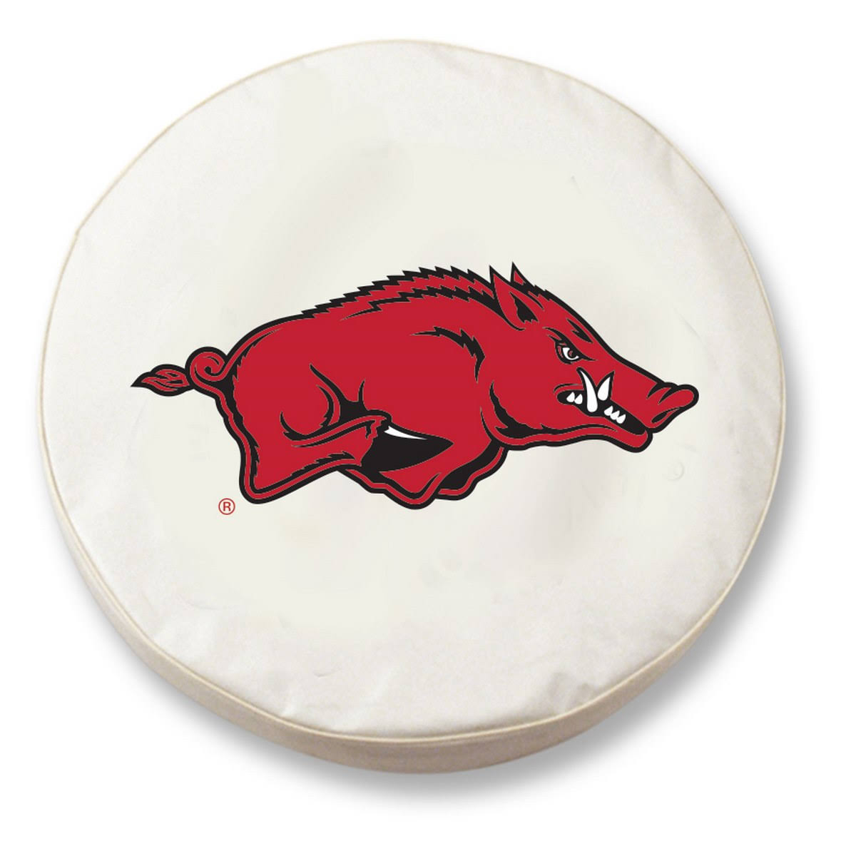Arkansas Razorbacks HBS White Vinyl Fitted Spare Car Tire Cover (28x22 x 8x22)