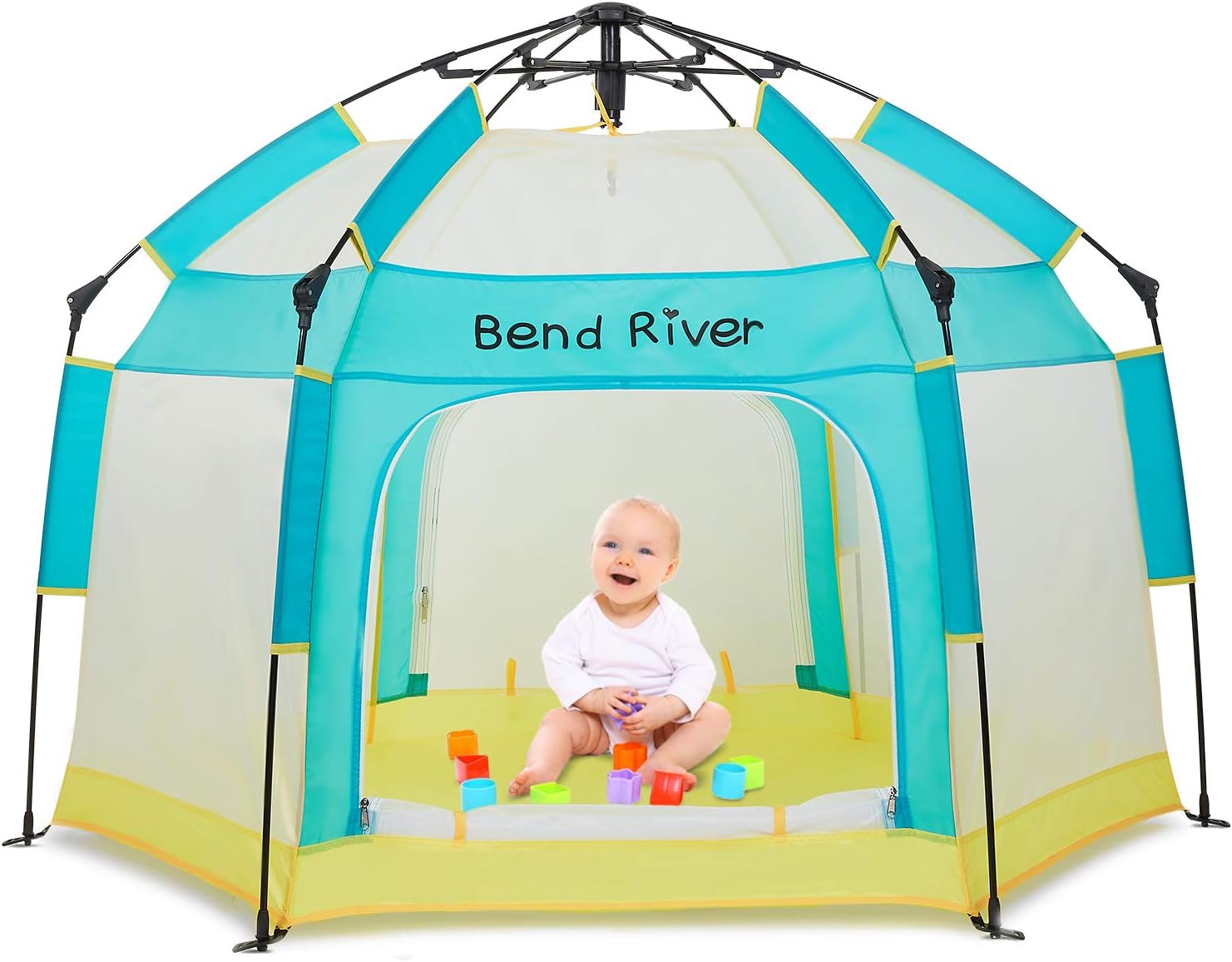Bend River Portable Baby Beach Tent, Baby Playpen with Canopy, Toddler Play Yard Indoor and Outdoor, Foldable Mosquito Net for Infant
