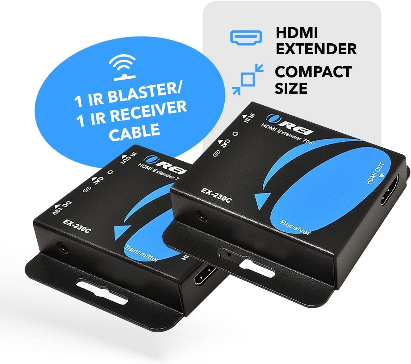 4K HDMI Over CAT6/CAT7 Extender by OREI Extender RJ45 4K@30Hz Upto 130 Ft 1080P Upto 230 FT Full HD POC Transmitter & Receiver IR Loop Out (EX-230C) Pack of 2