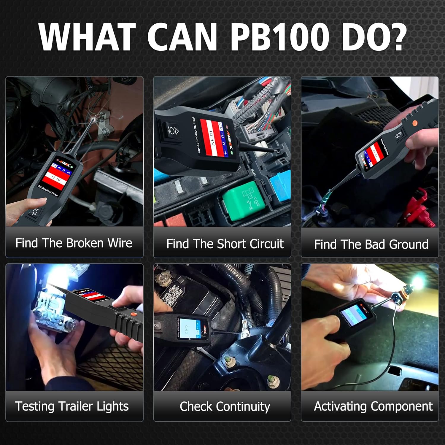 ANCEL PB100 Automotive Power Circuit Probe Tester, 12V 24V Car Electrical Test Tool Kit AC DC Current Resistance Short Finder, Multimeter, Digital Voltage Meter, Test Light Diagnostic Thermometer