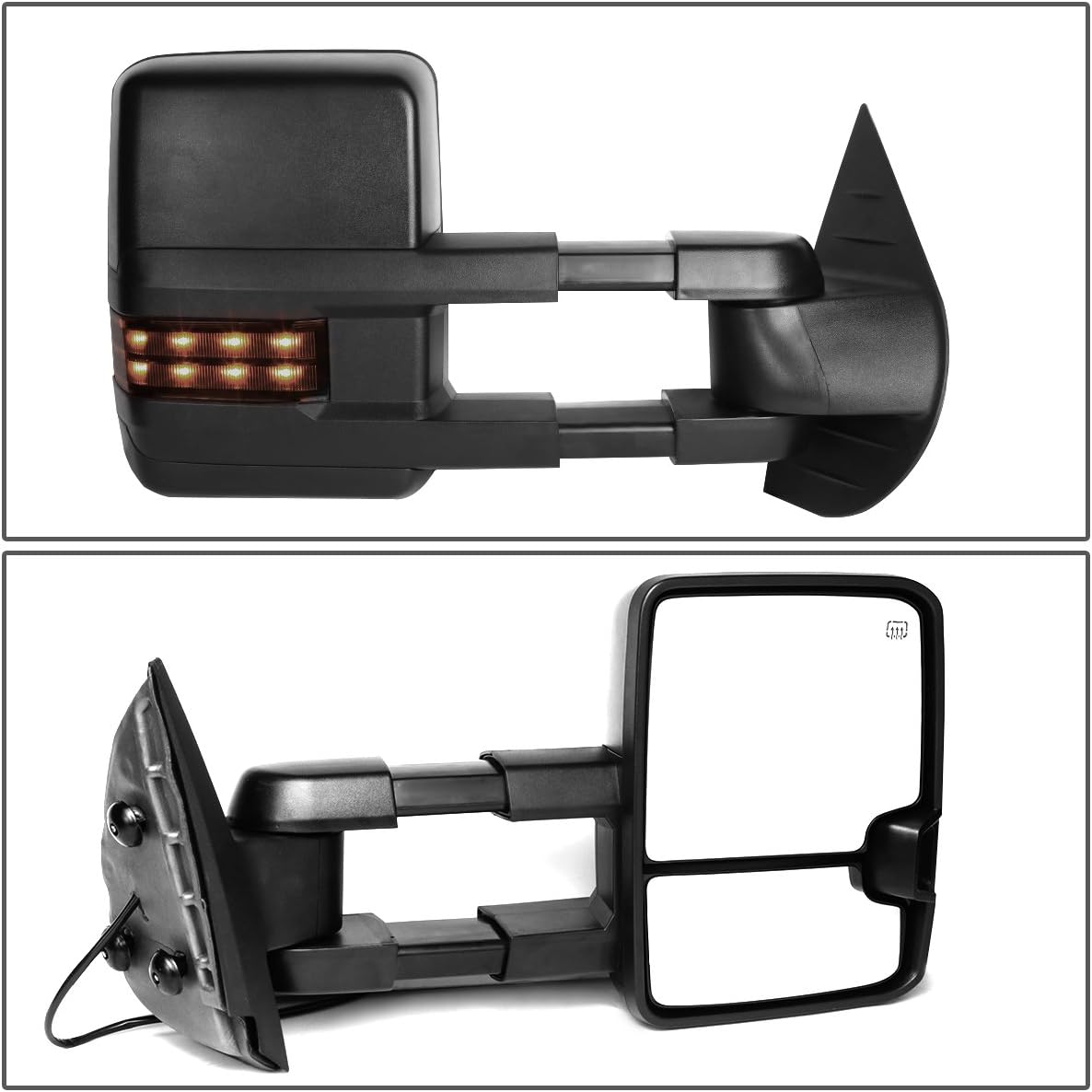 Right Side Black Power Heated Telescoping w/LED Turn Signal Towing Mirror Compatible with Silverado Sierra GMT900 07-14
