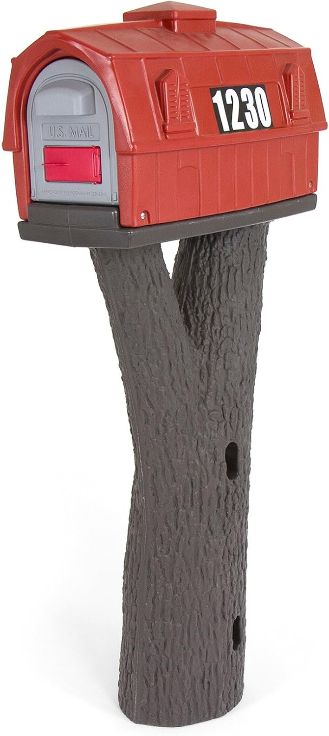 Simplay3 Rustic Red Barn Plastic Residential Mailbox & Post Mount Combo Kit with 2 Access Doors Pack of 2