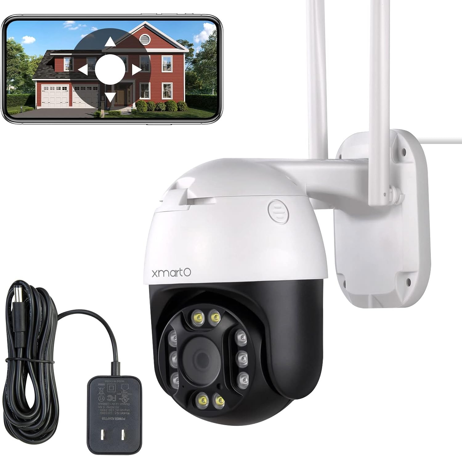 XMARTO 2K Auto-Track Rotation Wireless Security Camera WiFi AC Powered, 2-Way Audio, Auto Flood Lights Color Night Vision, Auto Siren, IP66, SD Card, NVR and Cloud Storage (DT3034, Works with Alexa)