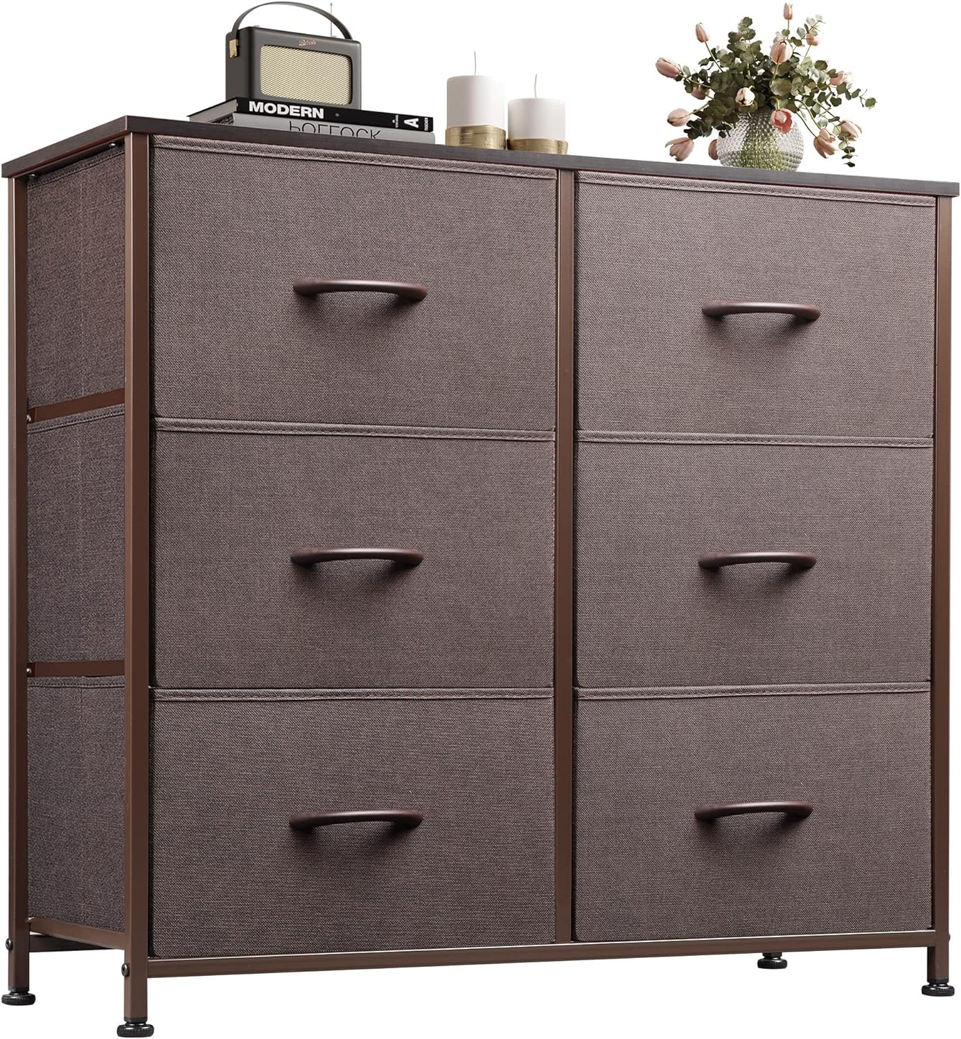 WLIVE Dresser with 6 Drawers, Fabric Storage Tower, Industrial Closet Organizer Unit with Metal Frame, Wooden Top, Storage Dresser for Bedroom, Hallway, Entryway, Black